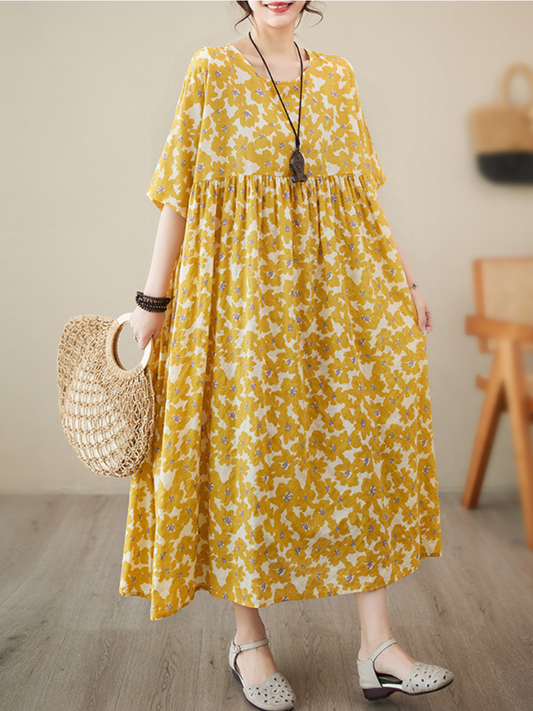 Drop a picture Cotton Round Neck Smock Dress