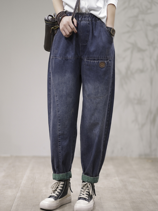 Women Loose Fit Harem Cotton Denim Jeans Trousers Pants