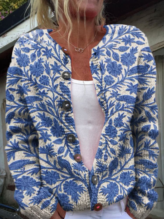 Willow Vintage-Inspired Floral Knit Cardigan for Women