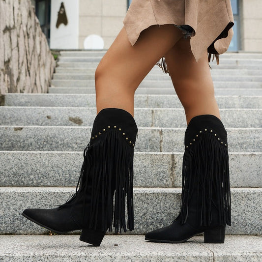 Willow Women’s Fringe High Heel Boots with Studs