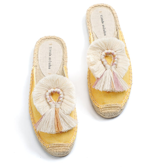 Casual Canvas Tassel Fluffy Ball Slipper Sandal