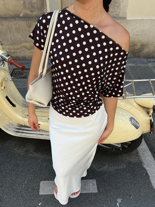 Polka Dots Florine fitted T-Shirt – Brown/white