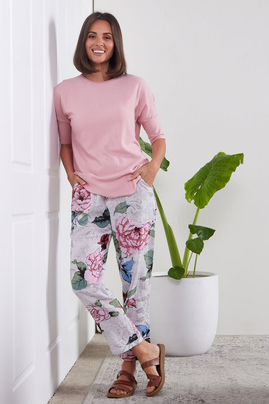 Kiana Linen Pants - White Floral