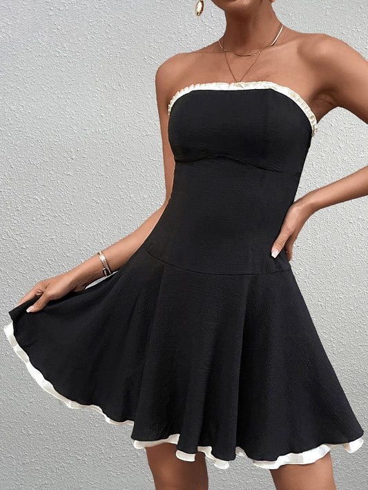 Lace Trim Backless Tube Dress