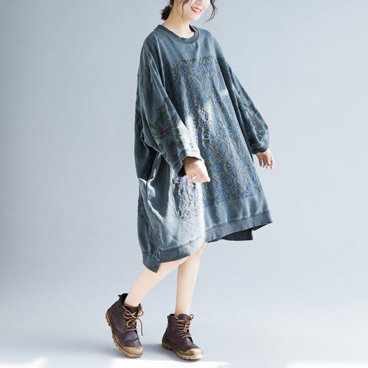 Crew Neck Printed Sweatshirt Dress