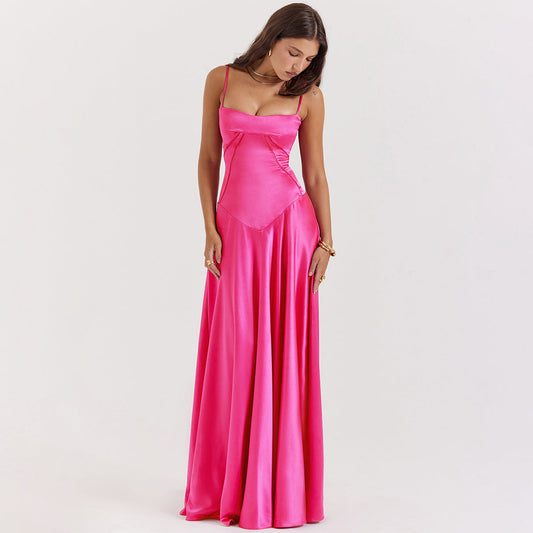 Anabella Black Lace Up Maxi Dress - Rose Red