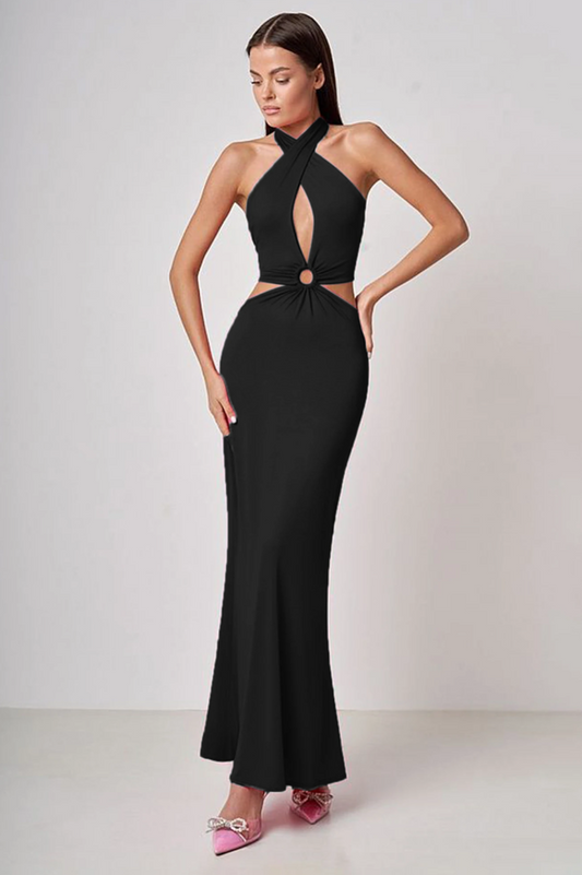 Wrap Front Cutout Backless Maxi Dress