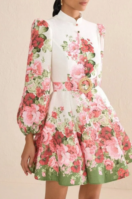 Renata Floral Print Puff Sleeve Midi Dress
