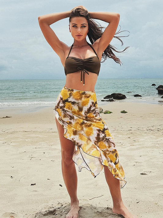 Shirring Print Swim Dress