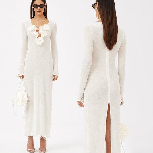 SAKURA Mesh Long Sleeve MAXI Dress with Flowers