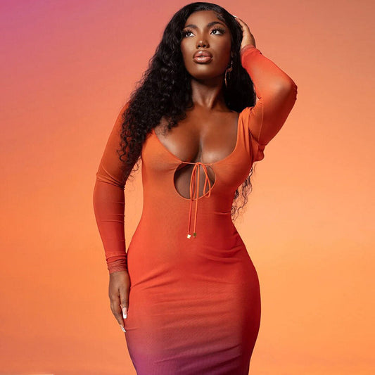 YAYOU GRADIENT COLOR BODYCON MAXI Dress