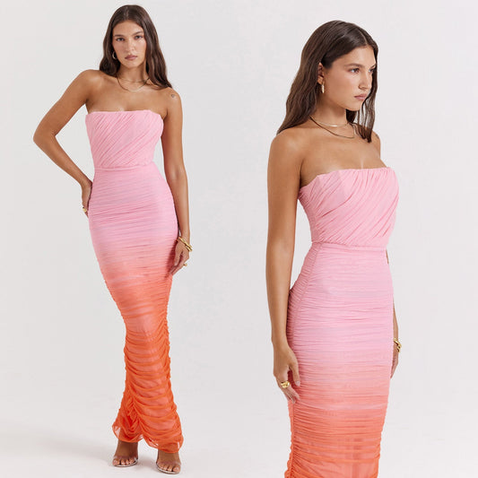 ASHY GRADIENT PINK ORANGE BODYCON MAXI Dress