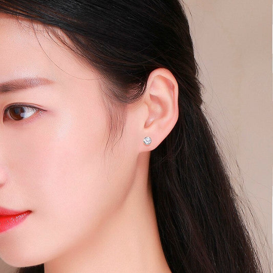 Cute Small Round 925 CZ Sterling Silver Half Ball Screw Woman Stud Earrings