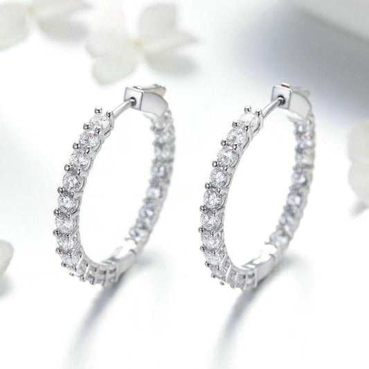 Classic Round Circle Luminous Cubic Zirconia Silver Color Women Stud Earrings