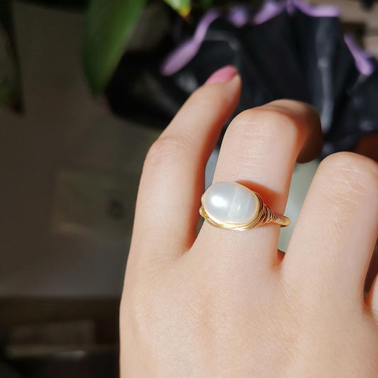 Baroque Handmade Natural Freshwater Pearl Gold Ring