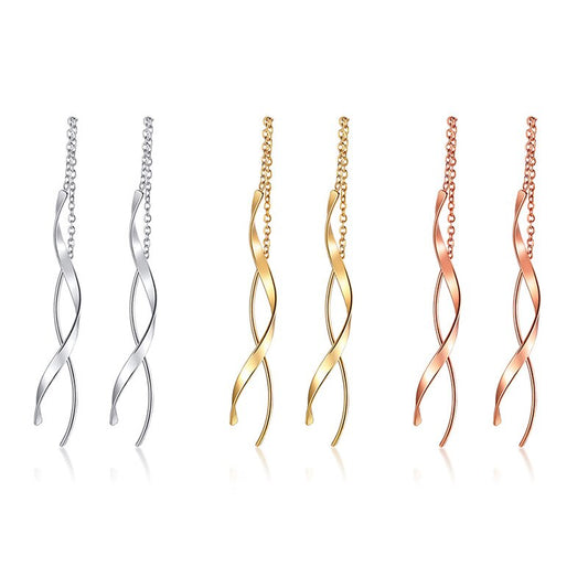 Luxury Rose Gold Threader Thin Bar Spiral Wire Woman Earrings