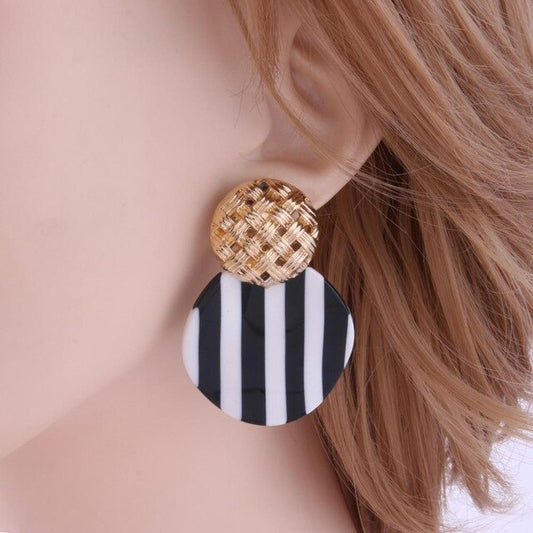 Korean Round Geometric Gold Sequin Pendant Woman Earrings