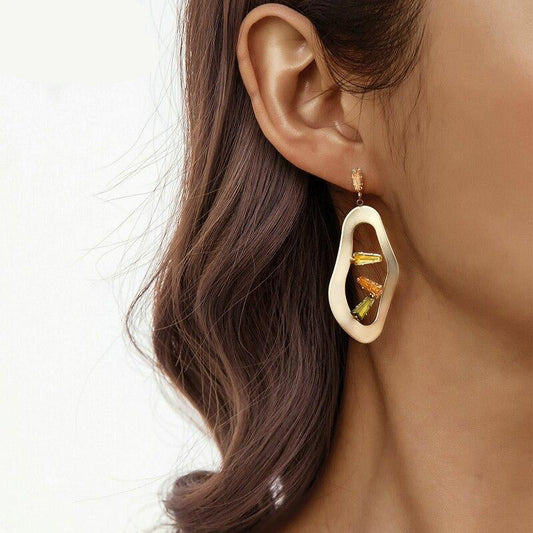 European Geometric Hollow Dangle Earrings Crystals Woman Earrings