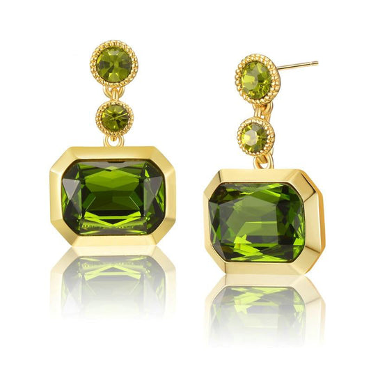 Copper Square Big Olive Green Crystal Woman Drop Earrings