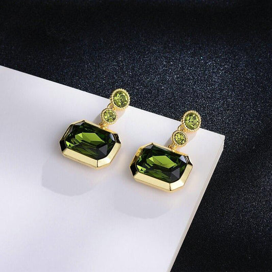 Copper Square Big Olive Green Crystal Woman Drop Earrings