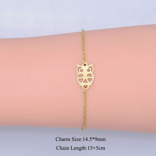 100% Stainless Steel Dainty Wise Owl Charm Bracelet