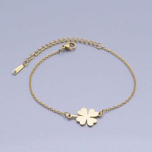 100% Stainless Steel Dainty Lucky Clover Charm Bracelet