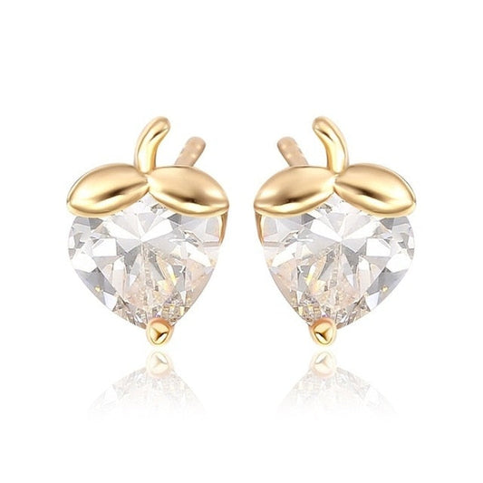 Cute Heart Cut Cubic Zircon Multi Color Strawberry Small Stud Earrings