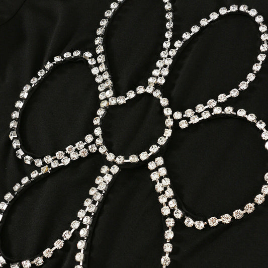 Stylish Crystal Embellished Floral CutOut Short Sleeve Relaxed T Shirt