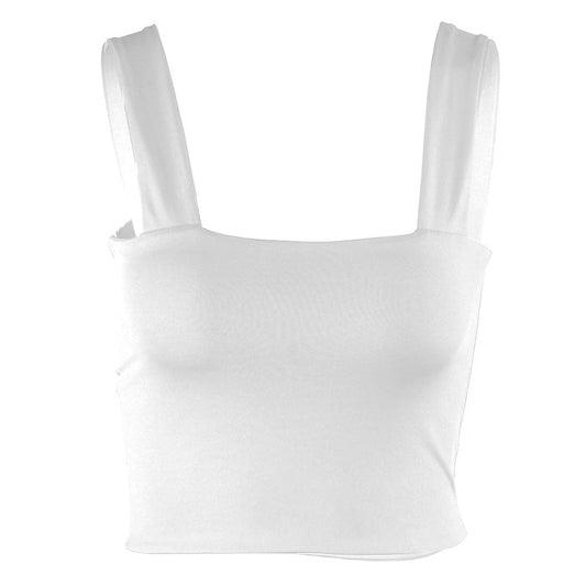 Trendy Square Neck Suspender Strap Crop Tank Top - White