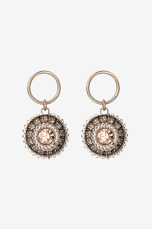 Round Vintage Black Crystal Earrings