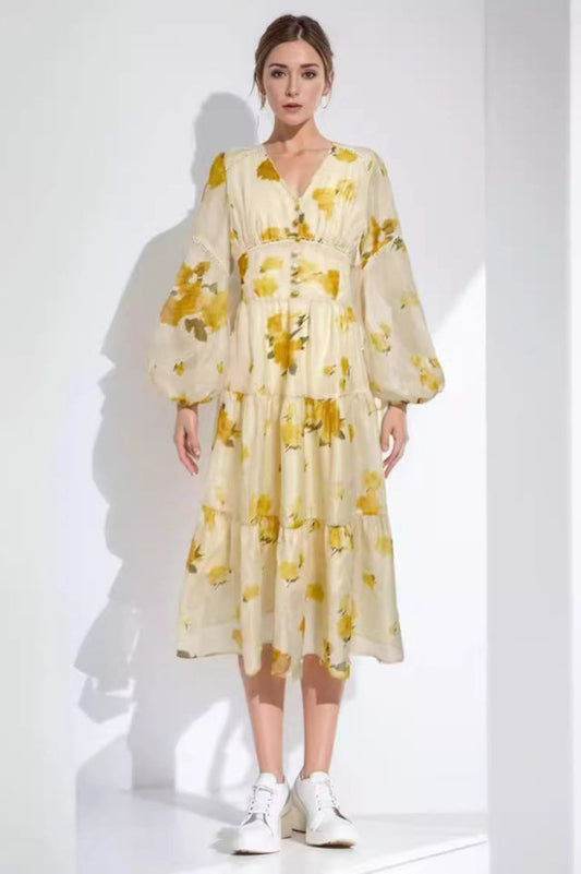 Elegant Floral Tea Dress