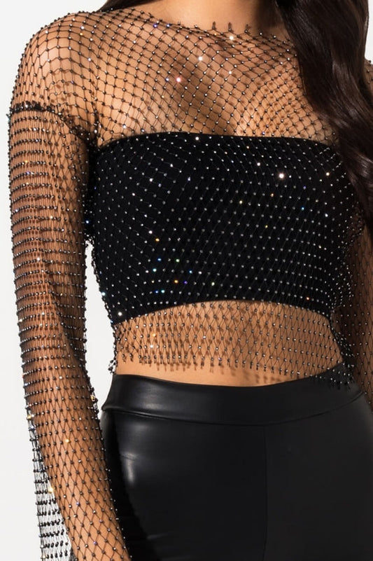 Black Stone Mesh Blouse