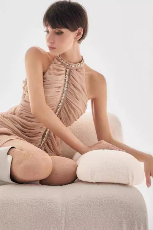 Draped Crystal Stone Detail Design Dress