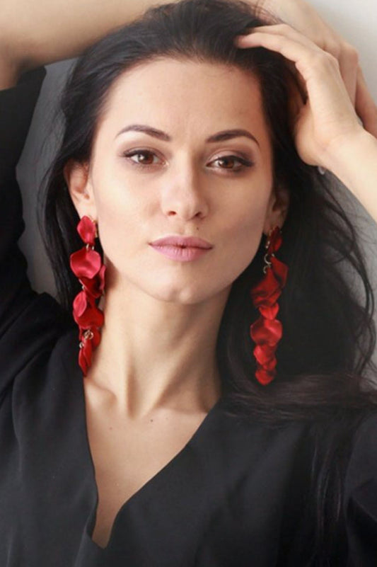 Red Petal Tassel Earrings