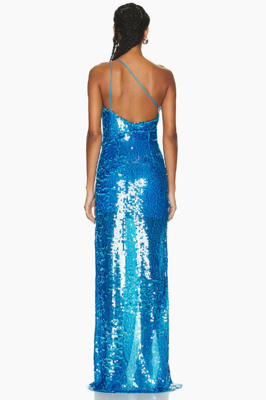 Deep Slit One Shoulder Sequin Dress