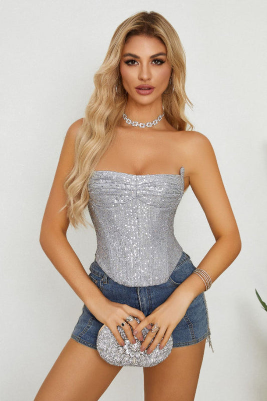 Sequin Strapless Bustier Top