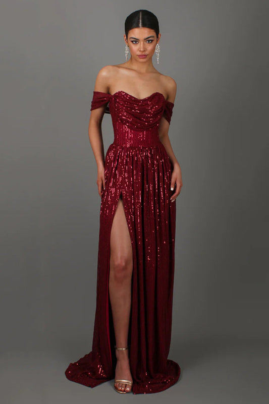 Sequin Dress With Corset & Arm Drapes