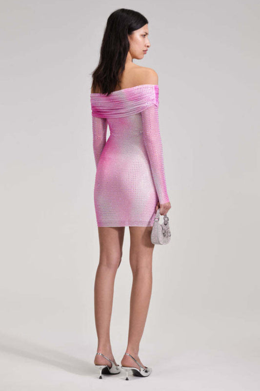Crystal Gradient Off Shoulder Dress
