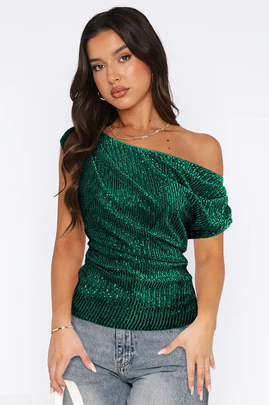 One Shoulder Sequin Top