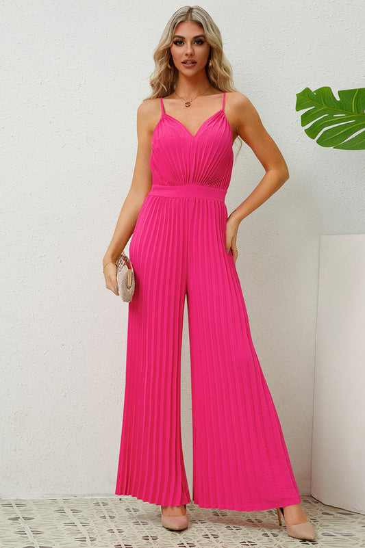V Neck Pleated Jumpsuit