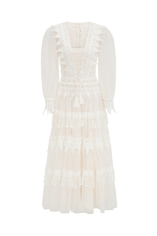 Murphy White Lace Mesh Maxi Dress