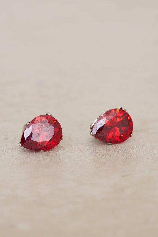 Teardrop Stud Earrings - Ruby Red