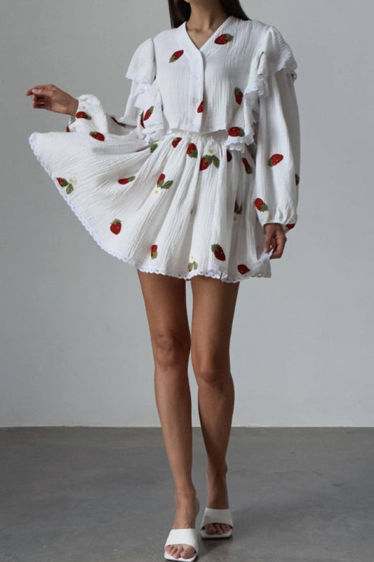 Ruffled Strawberry Print Skirt Set