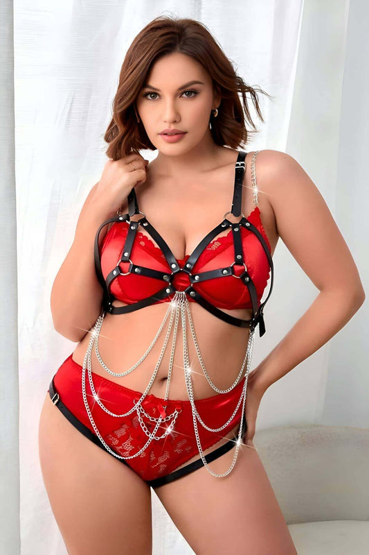 Fantasy Chain Leather Body Harness, Open Crotch Fantasy Clothing