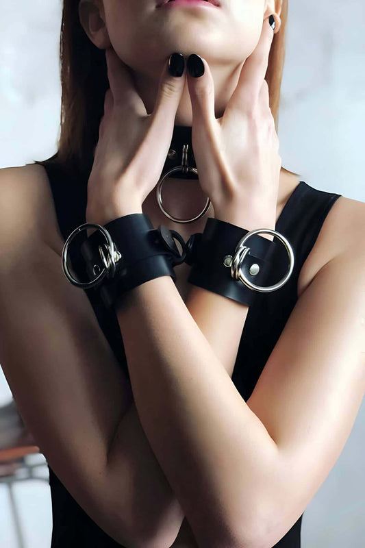 Fancy Leather Collar and Bracelet Set
