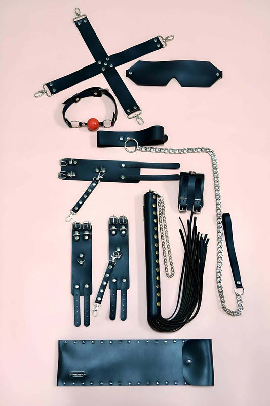Fantasy Whip Handcuff Set 7 Piece Set, Hand-Foot Handcuffs, Mask