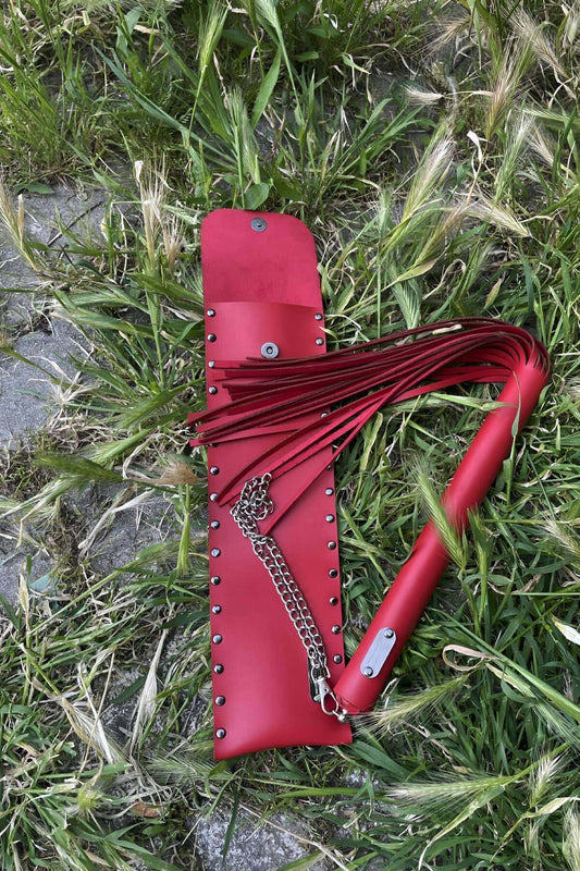 Red Whip with Leather Bag, Stylish Leather Whip, Sexy Accessory