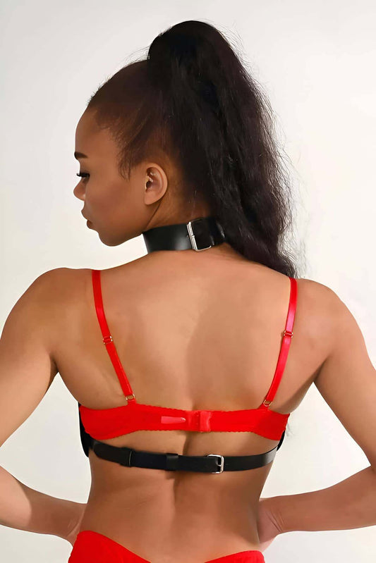 Leather Fantasy Harness Bustier, Sexy Women's Leather Underwear