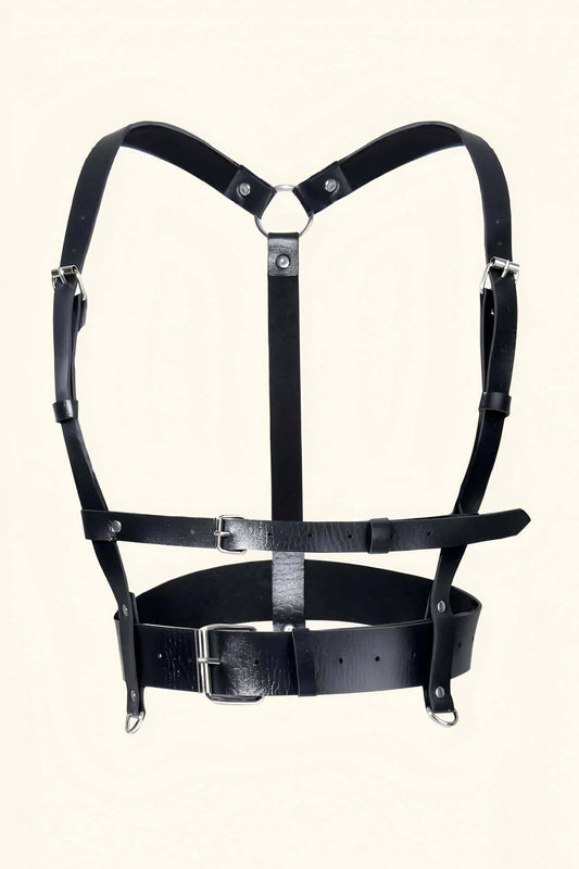 Leather Chest Harness and Choker-Leash Set