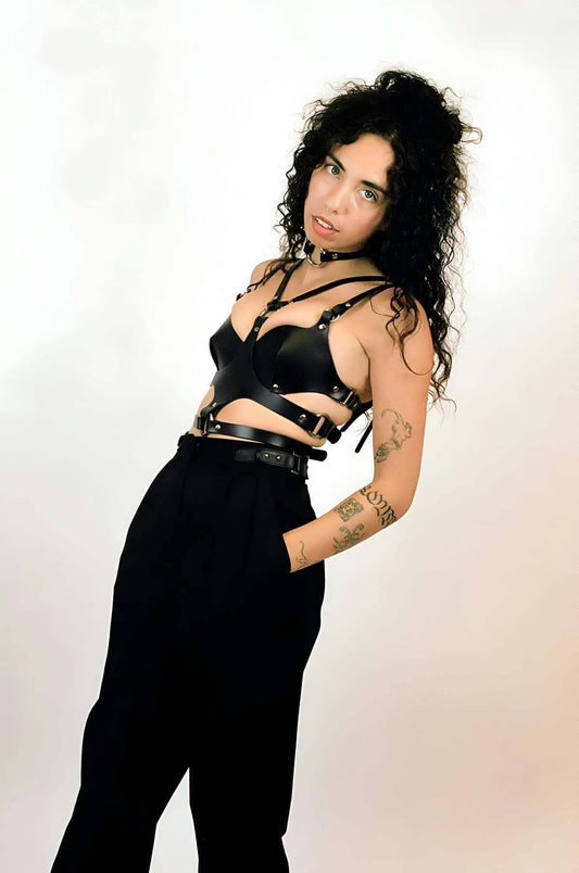 Leather Bra, Choker and Chest Harness, Stylish Festival Clothing Products